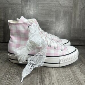 Converse Chuck Taylor All Star Lift Women 8 Pink Gingham Platform Lace NEW
